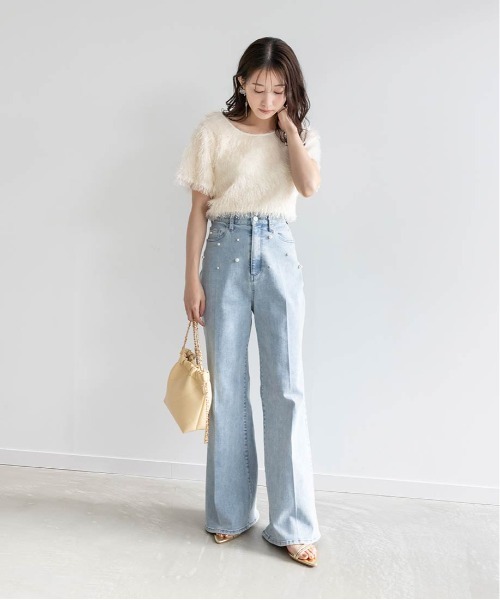 RANDA(ランダ)の「2WAYラメシャギークロップドトップス(Tシャツ/カットソー・レディース・ブラック/クリーム/グレー・FREE)」の6枚目の写真