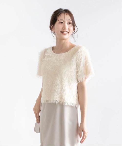 RANDA(ランダ)の「2WAYラメシャギークロップドトップス(Tシャツ/カットソー・レディース・ブラック/クリーム/グレー・FREE)」の7枚目の写真