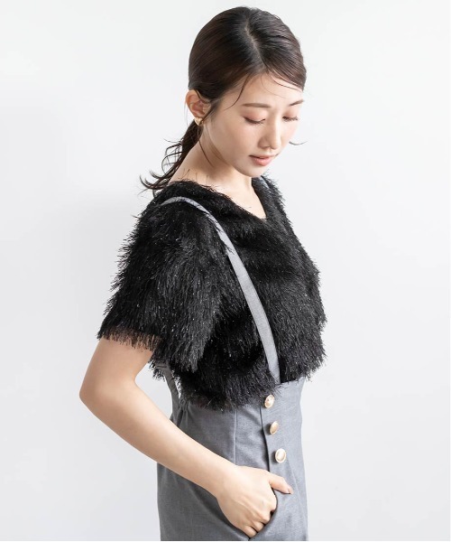 RANDA(ランダ)の「2WAYラメシャギークロップドトップス(Tシャツ/カットソー・レディース・ブラック/クリーム/グレー・FREE)」の15枚目の写真