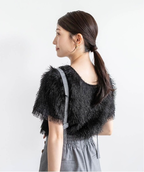 RANDA(ランダ)の「2WAYラメシャギークロップドトップス(Tシャツ/カットソー・レディース・ブラック/クリーム/グレー・FREE)」の16枚目の写真