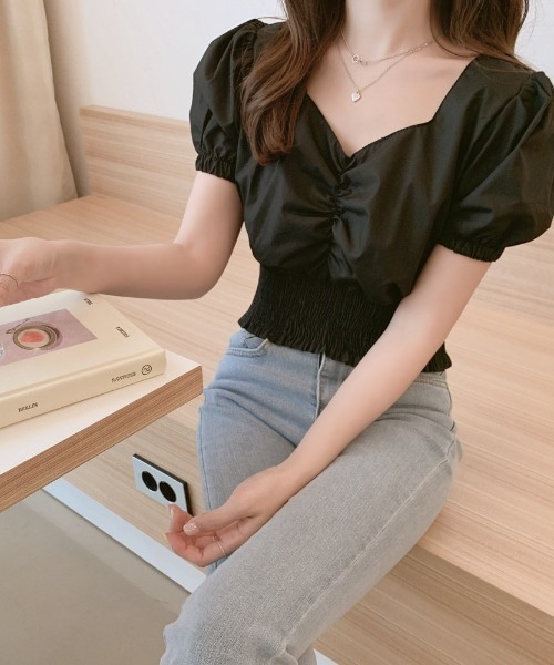 a lot of love（ア ロット オブ ラブ）の「ウエストスモッキング パフスリーブトップス（その他トップス・レディース・ブラック/ホワイト・FREE）」の8枚目の写真