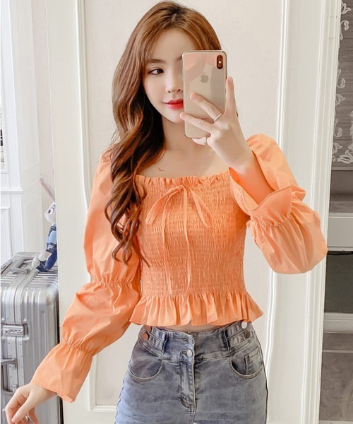 Mayree（メイリー）の「【Mayree】スクエアネック　リボンブラウス（シャツ/ブラウス・レディース・ホワイト/パープル/オレンジ・FREE）」の3枚目の写真