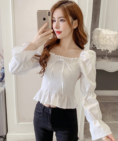 Mayree（メイリー）の「【Mayree】スクエアネック　リボンブラウス（シャツ/ブラウス・レディース・ホワイト/パープル/オレンジ・FREE）」の4枚目の写真