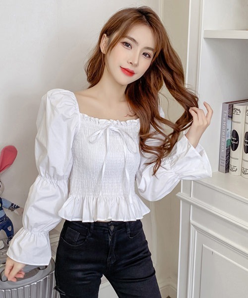 Mayree（メイリー）の「【Mayree】スクエアネック　リボンブラウス（シャツ/ブラウス・レディース・ホワイト/パープル/オレンジ・FREE）」の5枚目の写真