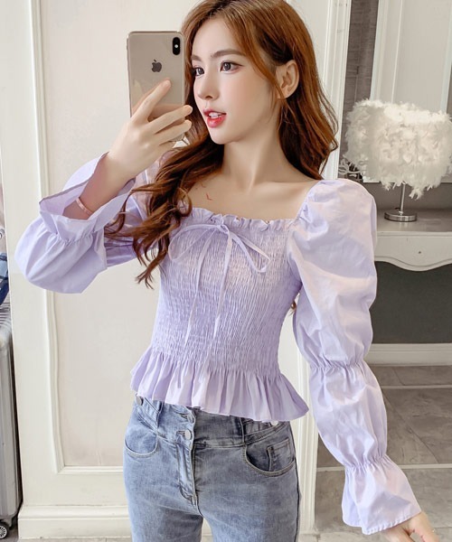 Mayree（メイリー）の「【Mayree】スクエアネック　リボンブラウス（シャツ/ブラウス・レディース・ホワイト/パープル/オレンジ・FREE）」の7枚目の写真