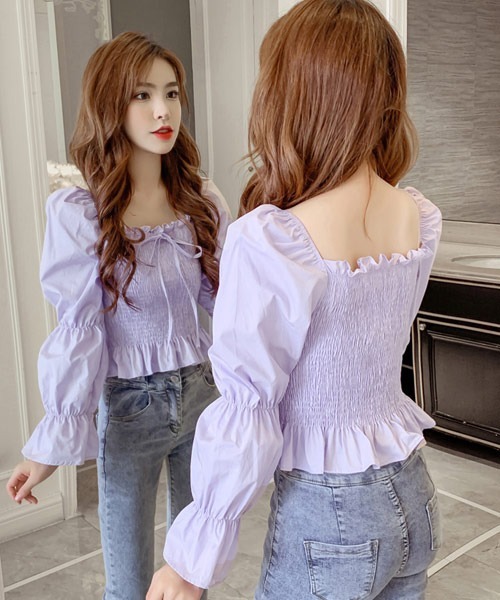 Mayree（メイリー）の「【Mayree】スクエアネック　リボンブラウス（シャツ/ブラウス・レディース・ホワイト/パープル/オレンジ・FREE）」の8枚目の写真