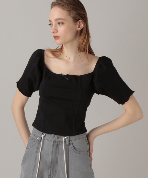 FOREVER 21(フォーエバー トゥエンティーワン)の「【2024SS】ミニリボンスクエアT(Tシャツ/カットソー・レディース・ブラック/オフホワイト/レオパード・FREE)」の3枚目の写真