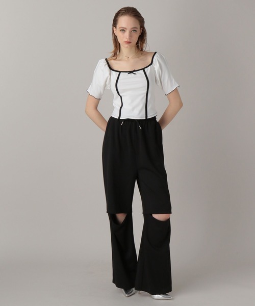 FOREVER 21(フォーエバー トゥエンティーワン)の「【2024SS】ミニリボンスクエアT(Tシャツ/カットソー・レディース・ブラック/オフホワイト/レオパード・FREE)」の4枚目の写真