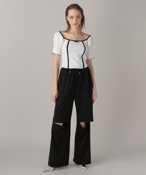 FOREVER 21(フォーエバー トゥエンティーワン)の「【2024SS】ミニリボンスクエアT(Tシャツ/カットソー・レディース・ブラック/オフホワイト/レオパード・FREE)」の5枚目の写真