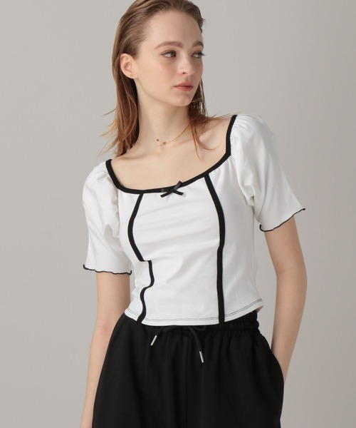 FOREVER 21(フォーエバー トゥエンティーワン)の「【2024SS】ミニリボンスクエアT(Tシャツ/カットソー・レディース・ブラック/オフホワイト/レオパード・FREE)」の9枚目の写真