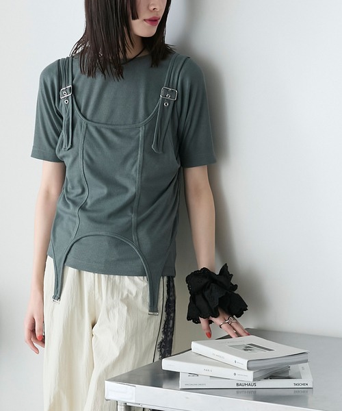 forksy.】ガーターデザインレイヤードトップス（Tシャツ/カットソー