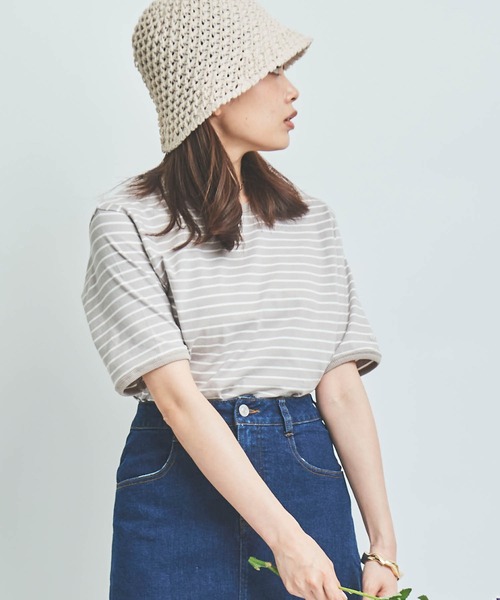 mil(ミル)の「【150㎝前後の小柄さんサイズ】ボーダー半袖Tシャツ(Tシャツ/カットソー・レディース・ホワイト×ネイビー/ミント/グレイッシュベージュ・XS/S)」の2枚目の写真