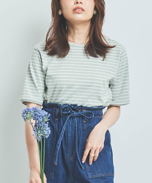 mil(ミル)の「【150㎝前後の小柄さんサイズ】ボーダー半袖Tシャツ(Tシャツ/カットソー・レディース・ホワイト×ネイビー/ミント/グレイッシュベージュ・XS/S)」の3枚目の写真
