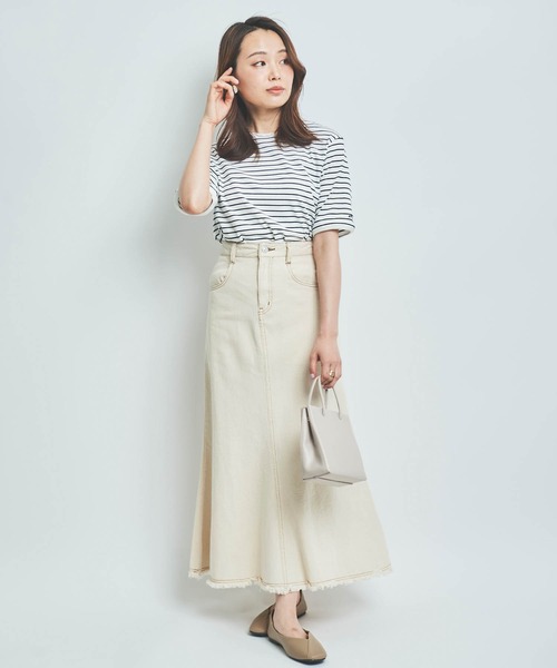 mil(ミル)の「【150㎝前後の小柄さんサイズ】ボーダー半袖Tシャツ(Tシャツ/カットソー・レディース・ホワイト×ネイビー/ミント/グレイッシュベージュ・XS/S)」の6枚目の写真