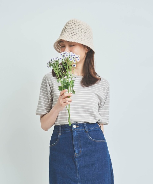 mil(ミル)の「【150㎝前後の小柄さんサイズ】ボーダー半袖Tシャツ(Tシャツ/カットソー・レディース・ホワイト×ネイビー/ミント/グレイッシュベージュ・XS/S)」の21枚目の写真
