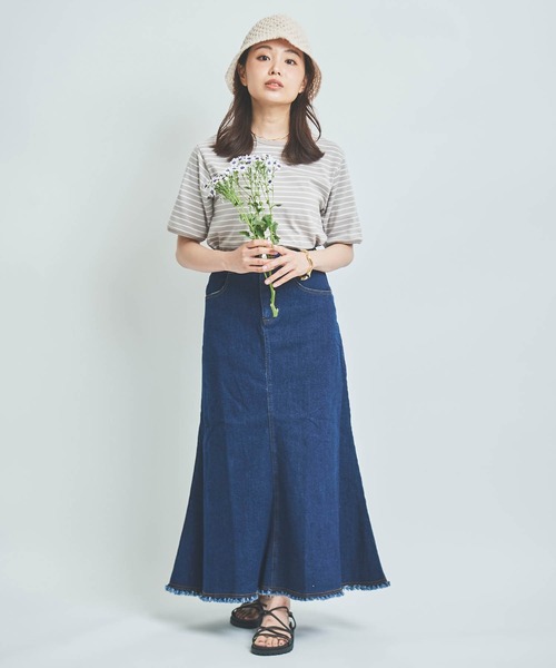 mil(ミル)の「【150㎝前後の小柄さんサイズ】ボーダー半袖Tシャツ(Tシャツ/カットソー・レディース・ホワイト×ネイビー/ミント/グレイッシュベージュ・XS/S)」の17枚目の写真