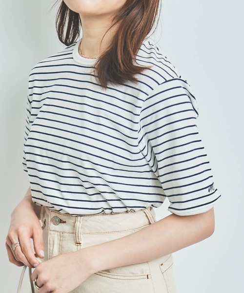 mil(ミル)の「【150㎝前後の小柄さんサイズ】ボーダー半袖Tシャツ(Tシャツ/カットソー・レディース・ホワイト×ネイビー/ミント/グレイッシュベージュ・XS/S)」の16枚目の写真
