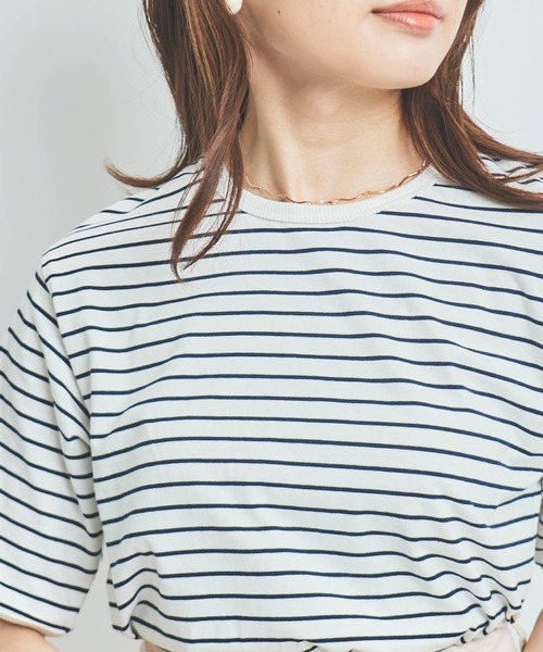 mil(ミル)の「【150㎝前後の小柄さんサイズ】ボーダー半袖Tシャツ(Tシャツ/カットソー・レディース・ホワイト×ネイビー/ミント/グレイッシュベージュ・XS/S)」の15枚目の写真