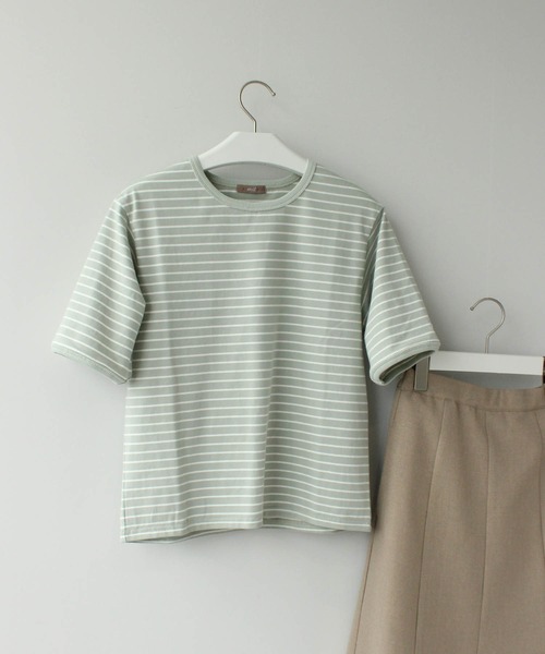 mil(ミル)の「【150㎝前後の小柄さんサイズ】ボーダー半袖Tシャツ(Tシャツ/カットソー・レディース・ホワイト×ネイビー/ミント/グレイッシュベージュ・XS/S)」の12枚目の写真