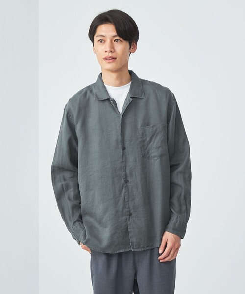 green label relaxing（グリーンレーベルリラクシング）の「BREEZY ラミー オープンカラー シャツ -通気性-（シャツ/ブラウス・メンズ・ダークグリーン/グレー/マスタード・XL/L/M/S）」の3枚目の写真