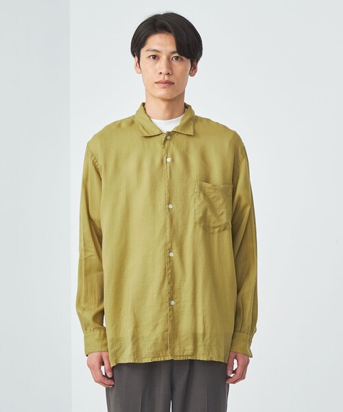 green label relaxing（グリーンレーベルリラクシング）の「BREEZY ラミー オープンカラー シャツ -通気性-（シャツ/ブラウス・メンズ・ダークグリーン/グレー/マスタード・XL/L/M/S）」の7枚目の写真