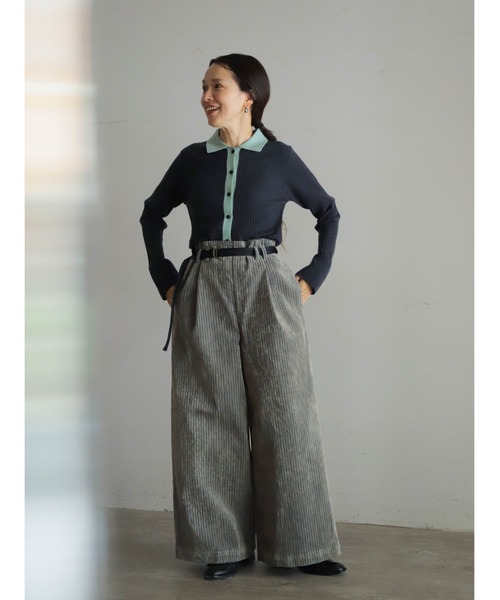 FIL DE FER（フィルデフェール）の「4者混ワイドリブ　ニットシャツ（ニット/セーター・レディース・チャコールグレー/サックスブルー・FREE）」の7枚目の写真