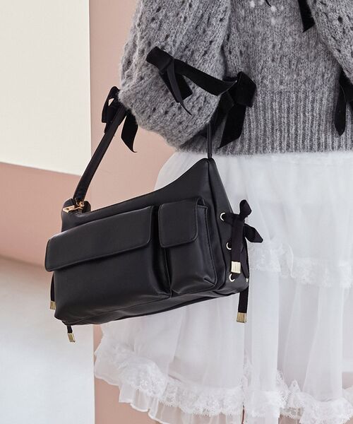 MAJESTIC LEGON（マジェスティックレゴン）の「アンニュイレースアップバッグ（ショルダーバッグ・レディース・アイボリー/ブラウン/ブラック・FREE）」の2枚目の写真