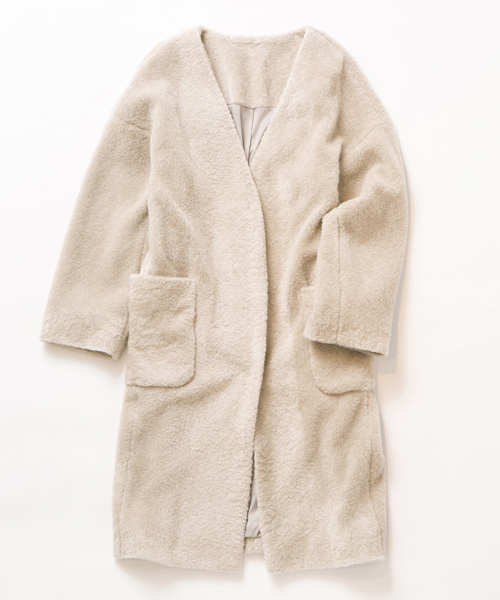 DouDou（ドゥドゥ）の「【DouDou】ノーカラーボアコート（その他アウター・レディース・キャメル/グレー/ホワイト・FREE）」の3枚目の写真