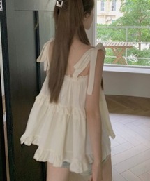 チェック柄ショルダーリボンティアードチュニック