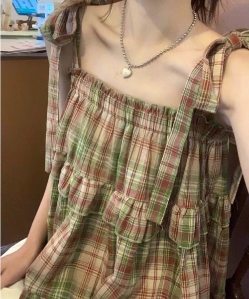 LADY LIKE(レディライク)の「チェック柄ショルダーリボンティアードチュニック(シャツ/ブラウス・レディース・レッド/アイボリー/ブラック/レッド系/グリーン・M)」の21枚目の写真