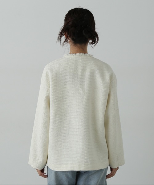N.（N. Natural Beauty Basic）（エヌエヌナチュラルビューティーベーシック）の「◆◇【WEB限定】ノーカラーツイードブルゾン（ノーカラージャケット・レディース・ホワイト/ネイビー/グレー・SMALL/MEDIUM）」の13枚目の写真