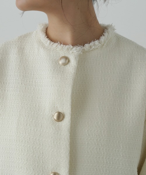 N.（N. Natural Beauty Basic）（エヌエヌナチュラルビューティーベーシック）の「◆◇【WEB限定】ノーカラーツイードブルゾン（ノーカラージャケット・レディース・ホワイト/ネイビー/グレー・SMALL/MEDIUM）」の14枚目の写真