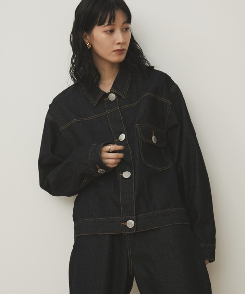 MERLOT(メルロー)の「ビッグボタンオーバーサイズデニムジャケット/セットアップ対応(デニムジャケット・レディース・インディゴブルー・FREE)」の3枚目の写真
