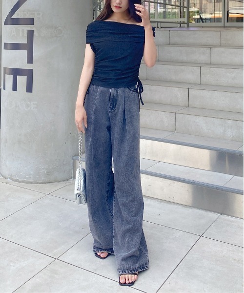 INGNI（イング）の「サイドギャザーオフショルラメトップス（Tシャツ/カットソー・レディース・シルバー系6/ブラック系その他6・M）」の7枚目の写真