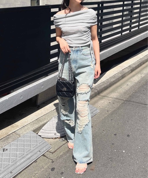 INGNI（イング）の「サイドギャザーオフショルラメトップス（Tシャツ/カットソー・レディース・シルバー系6/ブラック系その他6・M）」の14枚目の写真