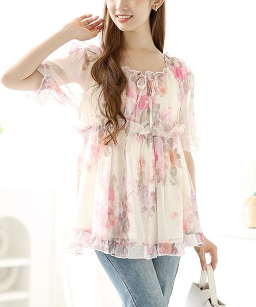 バックシャーリング花柄フリルトップス（シャツ/ブラウス）｜GOLDJAPAN（ゴールドジャパン）