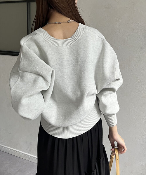 Thevon（ゼボン）の「ラメスポンジショートカーディガン（カーディガン/ボレロ・レディース・アイボリー/チャコールグレー/グレー・FREE）」の6枚目の写真