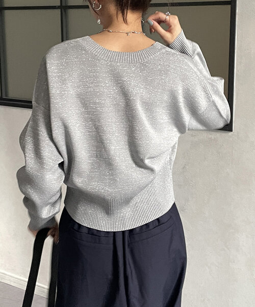 Thevon（ゼボン）の「ラメスポンジショートカーディガン（カーディガン/ボレロ・レディース・アイボリー/チャコールグレー/グレー・FREE）」の13枚目の写真