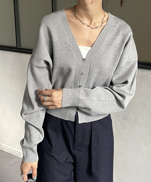 Thevon（ゼボン）の「ラメスポンジショートカーディガン（カーディガン/ボレロ・レディース・アイボリー/チャコールグレー/グレー・FREE）」の14枚目の写真