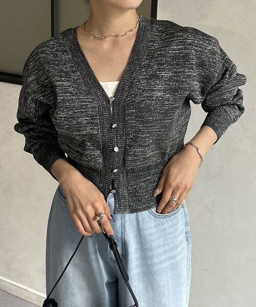 Thevon（ゼボン）の「ラメスポンジショートカーディガン（カーディガン/ボレロ・レディース・アイボリー/チャコールグレー/グレー・FREE）」の20枚目の写真