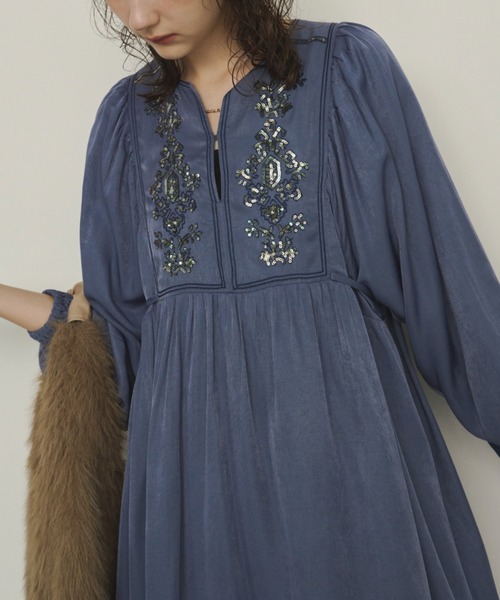 スパンコール刺繍ロングスリーブOP（ワンピース）｜Unitage