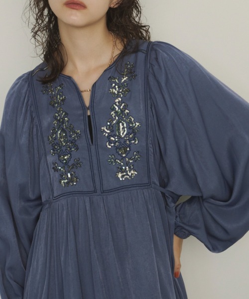 セール】スパンコール刺繍ロングスリーブOP（ワンピース）｜Unitage