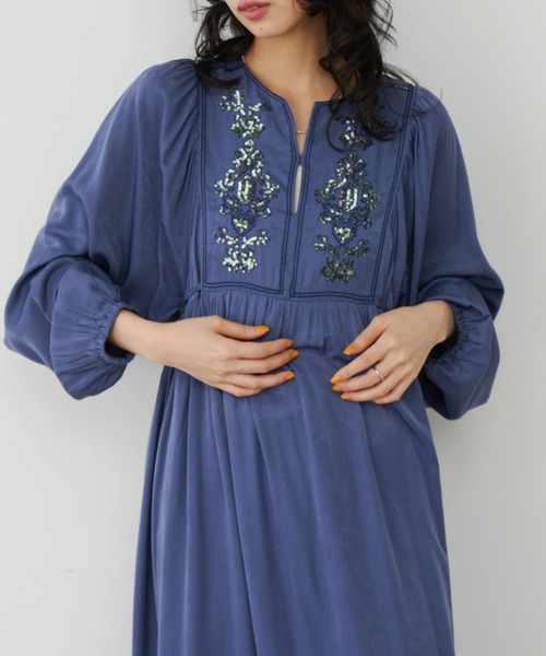 セール】スパンコール刺繍ロングスリーブOP（ワンピース）｜Unitage