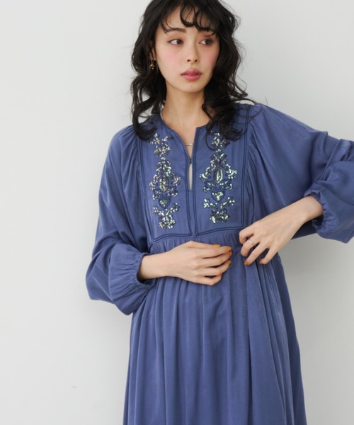 セール】スパンコール刺繍ロングスリーブOP（ワンピース）｜Unitage