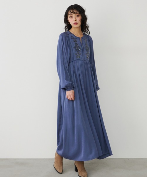 セール】スパンコール刺繍ロングスリーブOP（ワンピース）｜Unitage