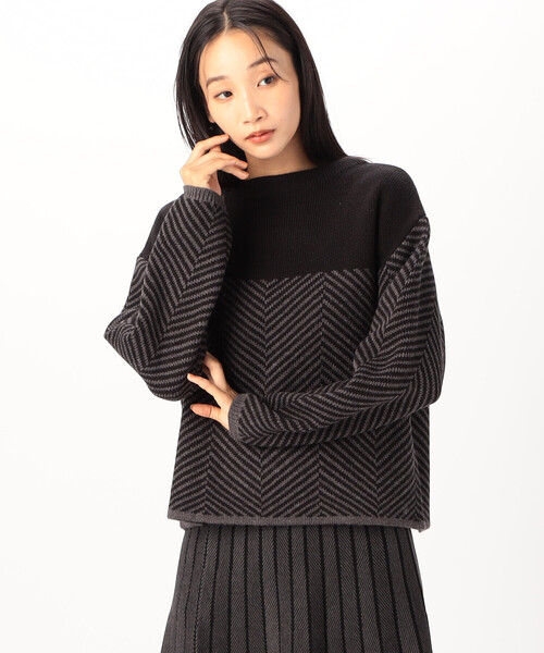 COMME CA ISM(コムサイズム)の「ヘリンボーン柄ニット / セットアップ対応(ニット/セーター・レディース・ホワイト×ブラック/チャコールグレー×ブラック・MEDIUM/LARGE)」の6枚目の写真