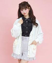 ハートポケット付レースフリルカーディガン