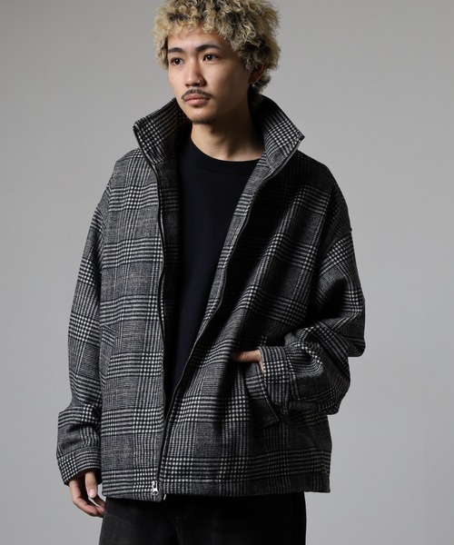 SUGGESTION（サジェッション）の「Classic melton stand jacket / クラシカル メルトン スタンドジャケット unisex（ブルゾン・メンズ・チェック/ブラック/グレイッシュベージュ・L/M）」の9枚目の写真