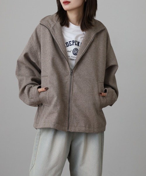 SUGGESTION（サジェッション）の「Classic melton stand jacket / クラシカル メルトン スタンドジャケット unisex（ブルゾン・メンズ・チェック/ブラック/グレイッシュベージュ・L/M）」の7枚目の写真