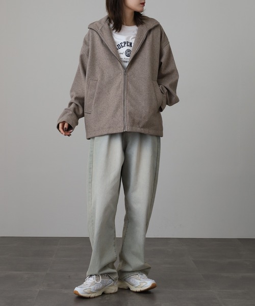 SUGGESTION（サジェッション）の「Classic melton stand jacket / クラシカル メルトン スタンドジャケット unisex（ブルゾン・メンズ・チェック/ブラック/グレイッシュベージュ・L/M）」の4枚目の写真